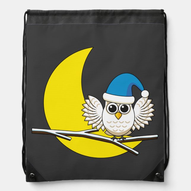 Snowy Owl in a New Moon Winter Night Drawstring Bag (Front)