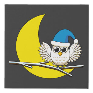 Snowy Owl in a New Moon Winter Night Faux Canvas Print