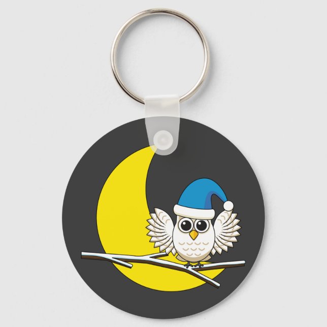 Snowy Owl in a New Moon Winter Night Keychain (Front)
