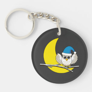 Snowy Owl in a New Moon Winter Night Keychain
