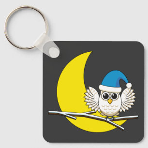 Snowy Owl in a New Moon Winter Night Keychain