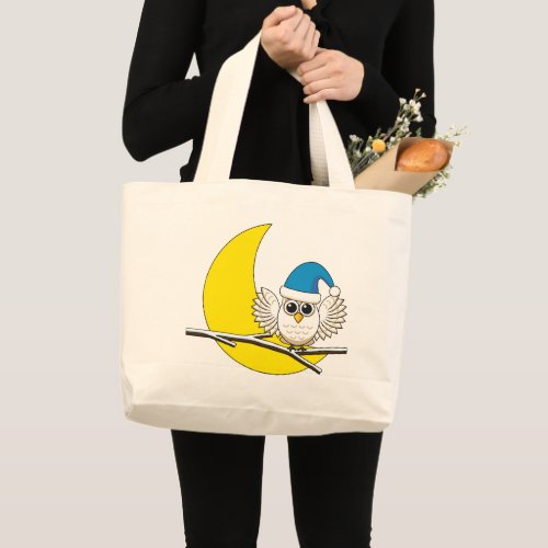 Snowy Owl in a New Moon Winter Night Large Tote Bag