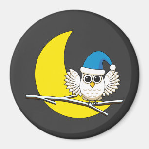 Snowy Owl in a New Moon Winter Night Magnet
