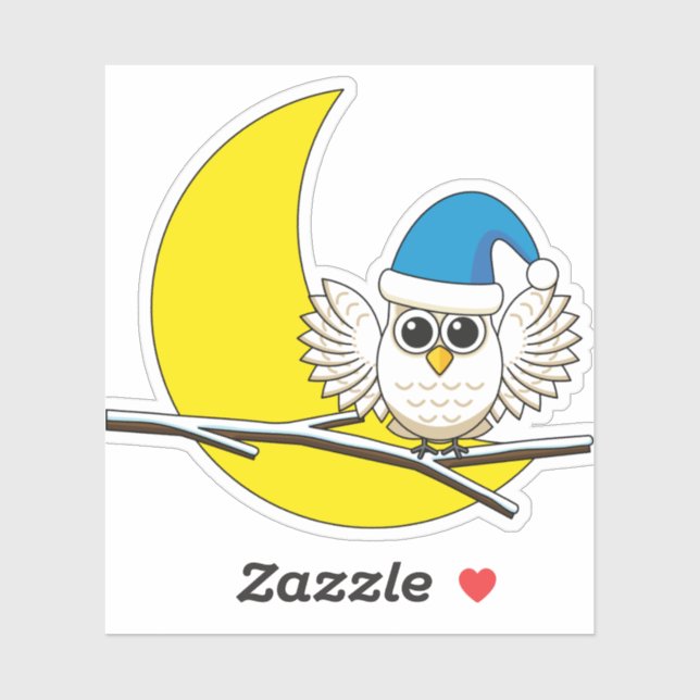Snowy Owl in a New Moon Winter Night Sticker (Sheet)