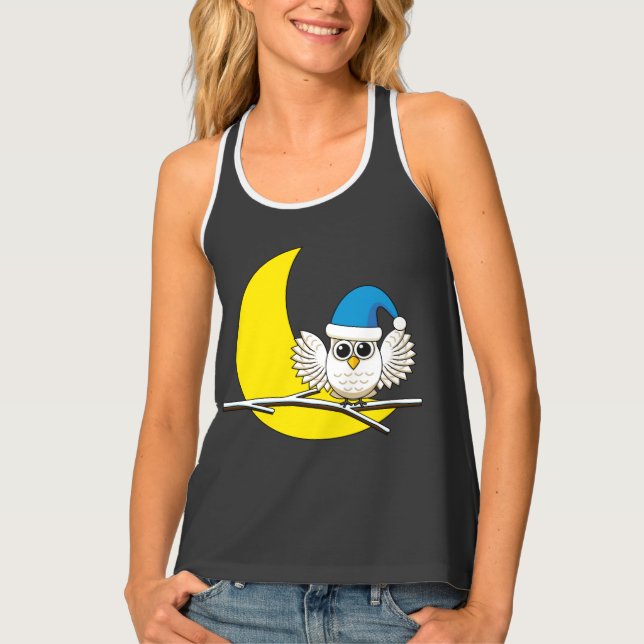 Snowy Owl in a New Moon Winter Night Tank Top (Front)