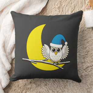 Snowy Owl in a New Moon Winter Night Throw Pillow