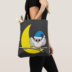 Snowy Owl in a New Moon Winter Night Tote Bag