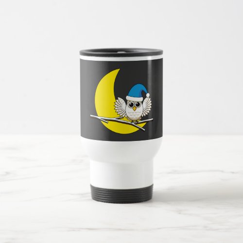 Snowy Owl in a New Moon Winter Night Travel Mug