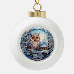 Snowy Owl in a Winter Wonderland, Ceramic Ball Christmas Ornament