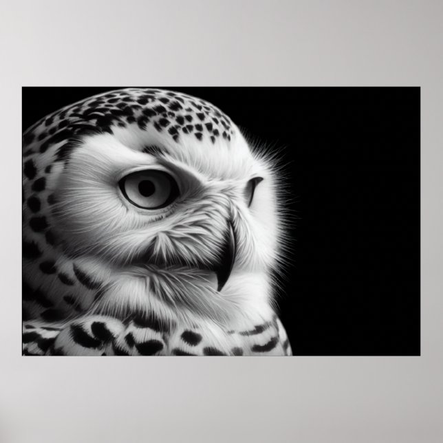 Snowy Owl in Black & White Poster (Front)