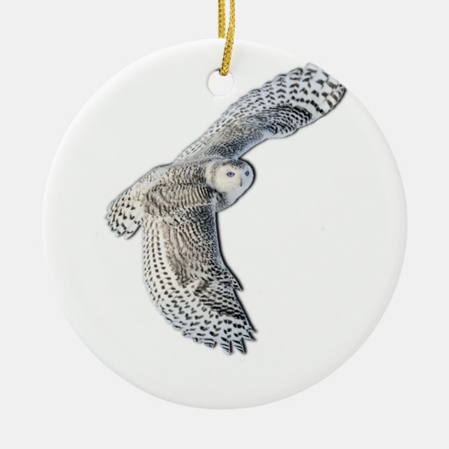 Snowy Owl in Flight Ceramic Ornament (Front)