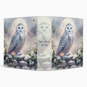 Snowy Owl in Moonlit Winter Garden 3 Ring Binder