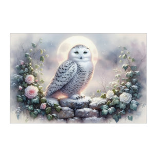 Snowy Owl in Moonlit Winter Garden Acrylic Print