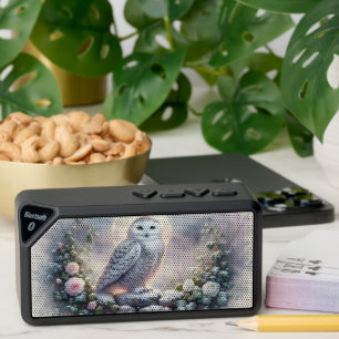 Snowy Owl in Moonlit Winter Garden Bluetooth Speaker