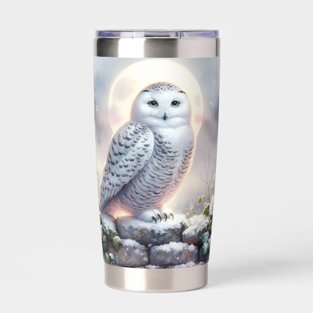 Snowy Owl in Moonlit Winter Garden Insulated Tumbler (Front)