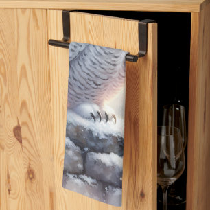 Snowy Owl in Moonlit Winter Garden Kitchen Towel