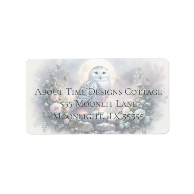 Snowy Owl in Moonlit Winter Garden Label (Front)
