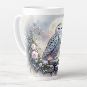 Snowy Owl in Moonlit Winter Garden Latte Mug