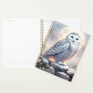Snowy Owl in Moonlit Winter Garden Planner