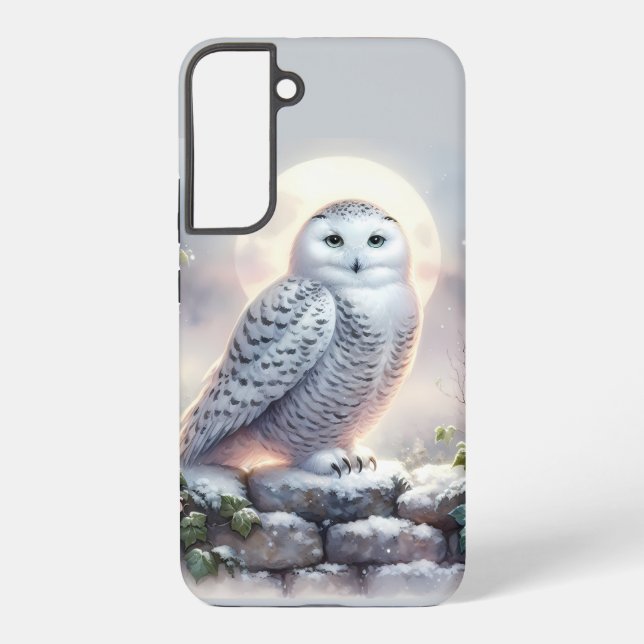 Snowy Owl in Moonlit Winter Garden Samsung Galaxy Case (Back)