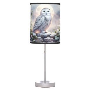 Snowy Owl in Moonlit Winter Garden Table Lamp