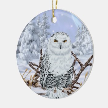 Snowy Owl In Snow Ceramic Ornament by PaintedDreamsDesigns at Zazzle