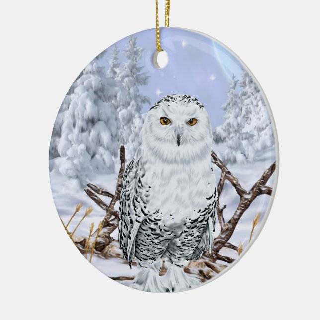 Snowy Owl in Snow Ceramic Ornament (Left)