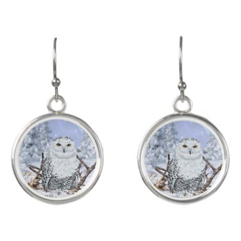 Snowy Owl In Snow Earrings by PaintedDreamsDesigns at Zazzle