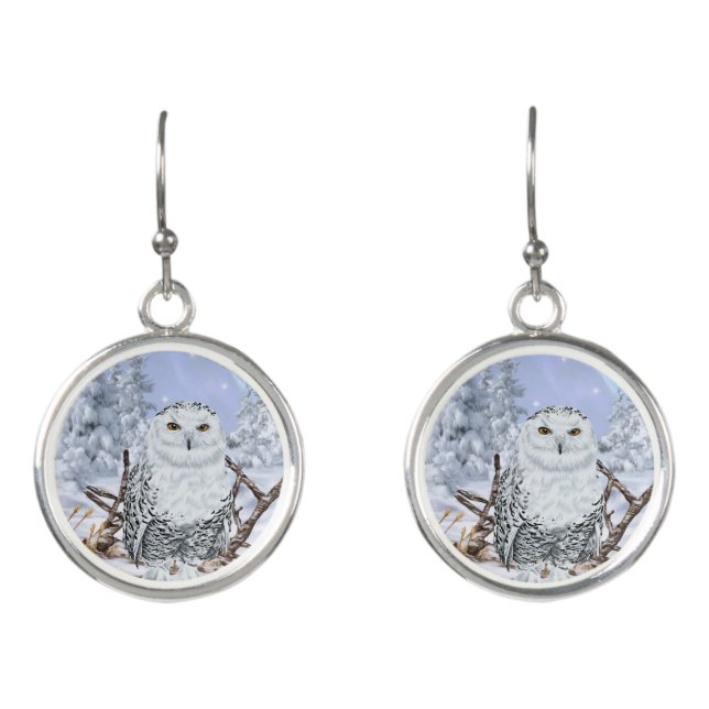 Snowy Owl in Snow Earrings (Front)