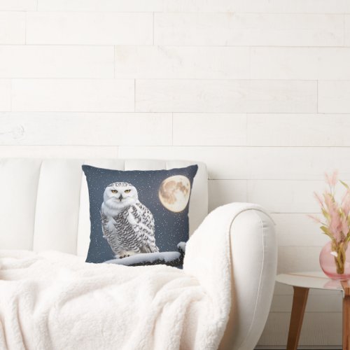 Snowy Owl In Snowflakes Throw Pillow