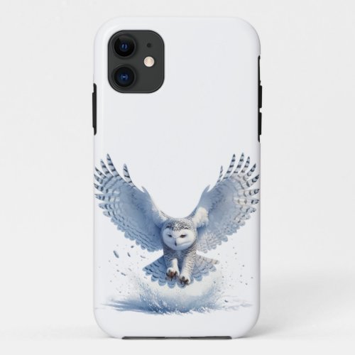 Snowy Owl in the Midst of a Swoop done in watercol iPhone 11 Case
