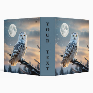 Snowy Owl in Winter Moonlight with Snow Falling 3 Ring Binder
