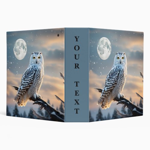 Snowy Owl in Winter Moonlight with Snow Falling 3 Ring Binder