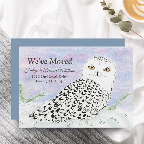 Snowy Owl In Winter Sunset Color Pencil Moving Announcement