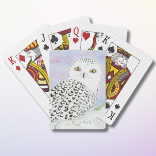 Snowy Owl In Winter Sunset Color Pencil Poker Cards
