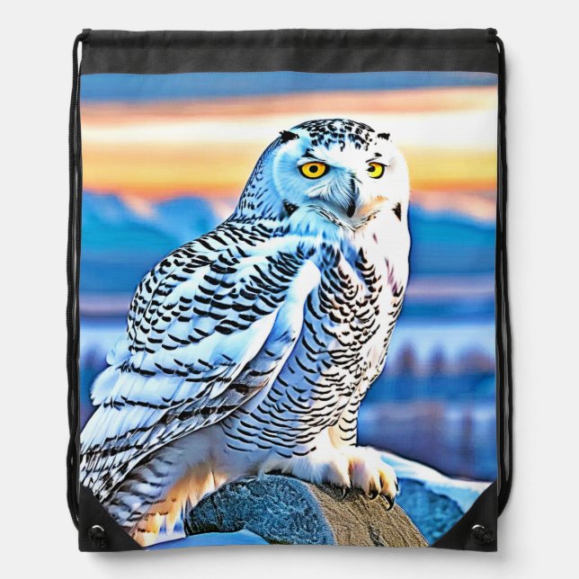 Snowy Owl Majesty Design  Drawstring Bag (Front)