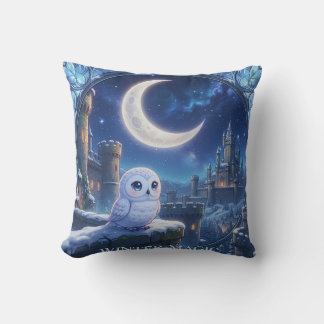 Snowy Owl Moon Castle Pillow