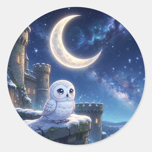 Snowy Owl Moon Castle Sticker (Front)