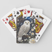 Snowy Owl Moonlight Moonflowers Playing Cards