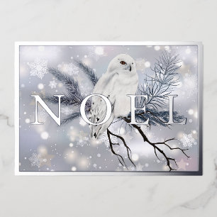 Snowy owl NOEL custom Christmas Foil Holiday Card