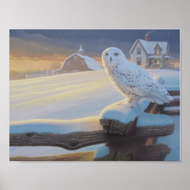 Snowy Owl on a Fence Poster (Front)