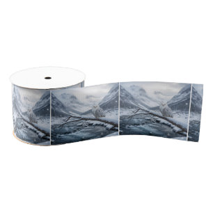 Snowy Owl On a Winter Tree Branch Grosgrain Ribbon