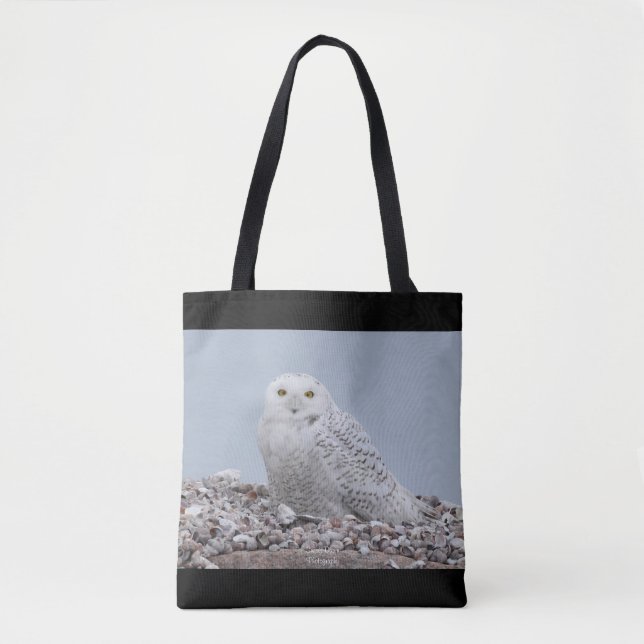 Snowy Owl on Shells Tote Bag (Front)