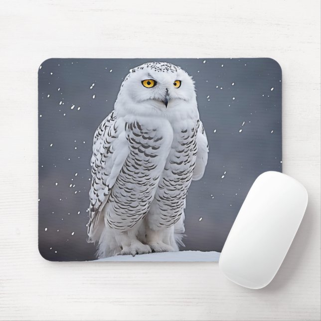 Snowy Owl On Snow Mouse Pad (With Mouse)