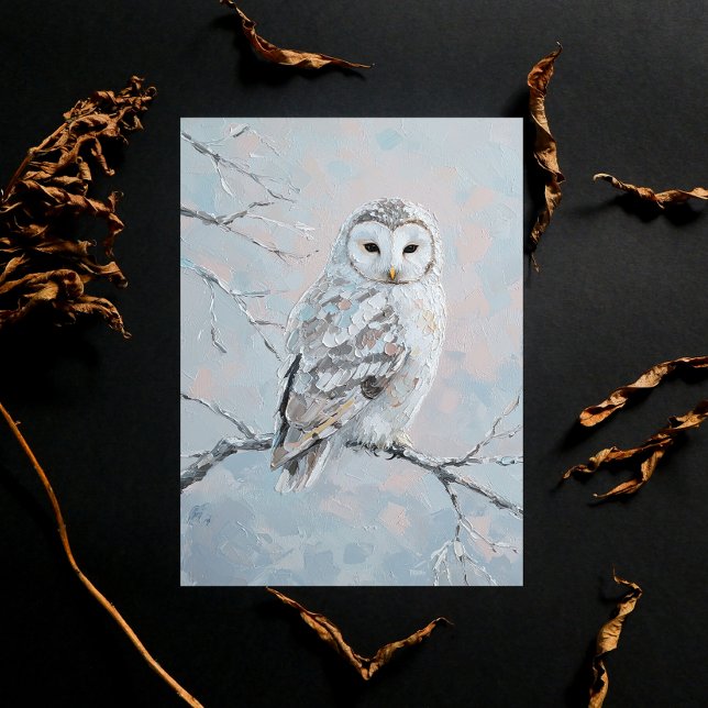 Snowy Owl on Winter Branch – Nature Art Postcard (Creator Uploaded)