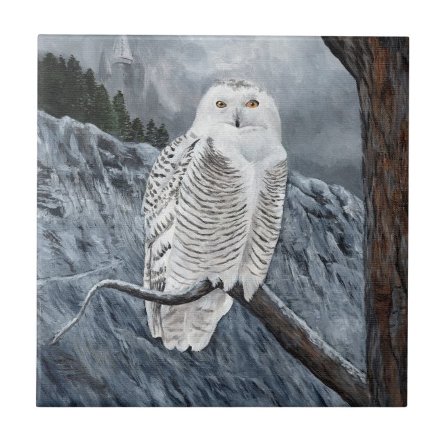 Snowy Owl Overlook Ceramic Tile (Front)