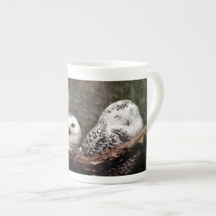 Snowy Owl Pair Woodland Wildlife Art Bone China Mug