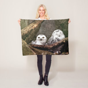 Snowy Owl Pair Woodland Wildlife Art Fleece Blanket