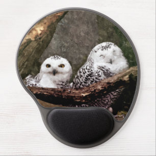 Snowy Owl Pair Woodland Wildlife Art Gel Mouse Pad