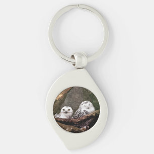 Snowy Owl Pair Woodland Wildlife Art Keychain